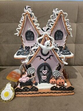 Pink Halloween Light Up LED Gingerbread Haunted House Ghost Cauldron Candy NEW